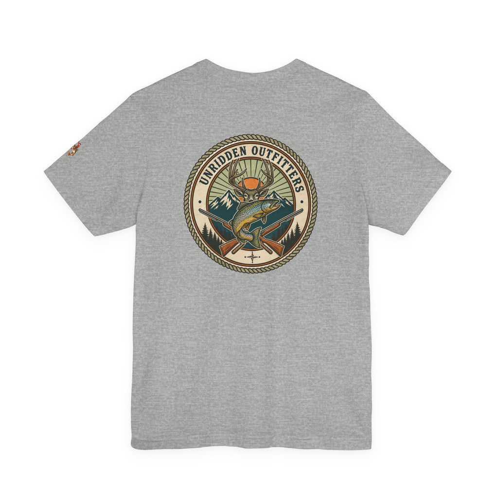 Outdoor Fishing Graphic Tee — “Unridden Outfitters” Logo T‑Shirt
