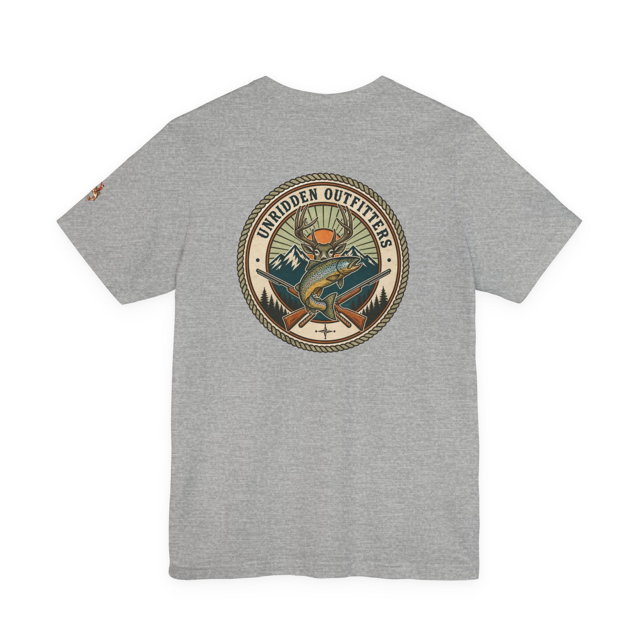 Outdoor Fishing Graphic Tee — “Unridden Outfitters” Logo T‑Shirt